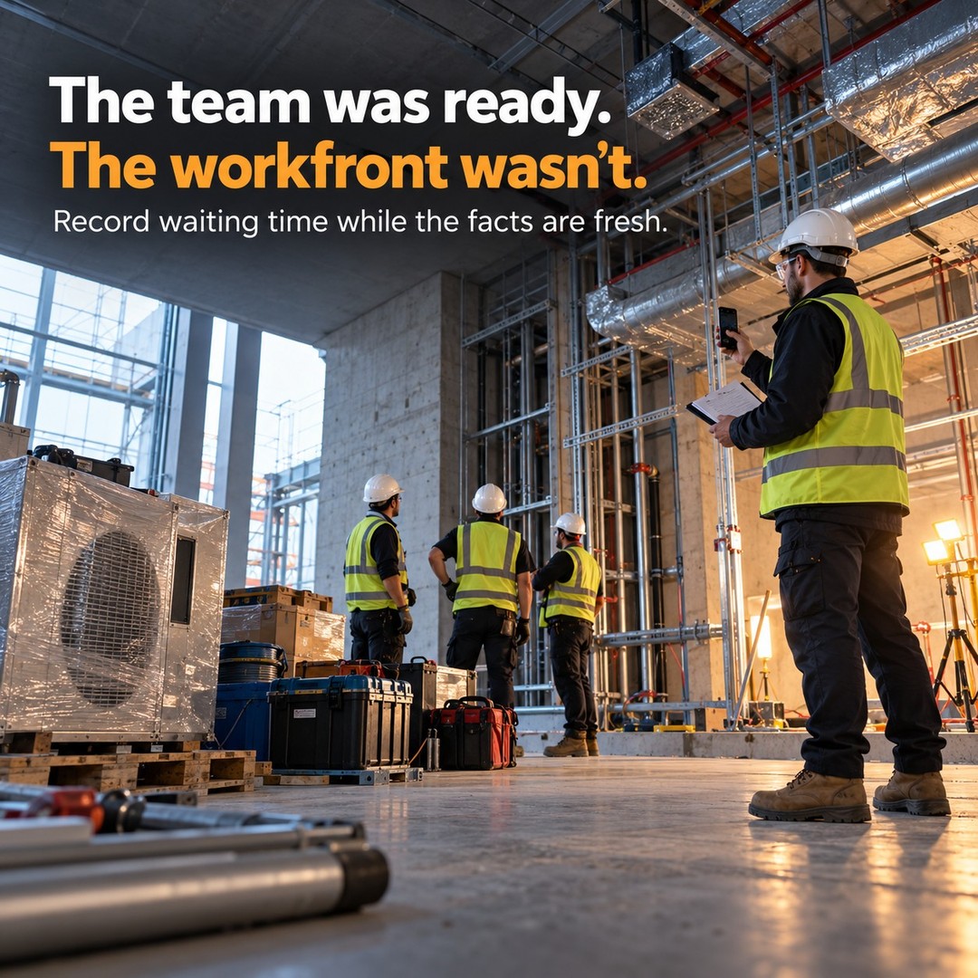 M&E team standing by on site while the workfront is not ready